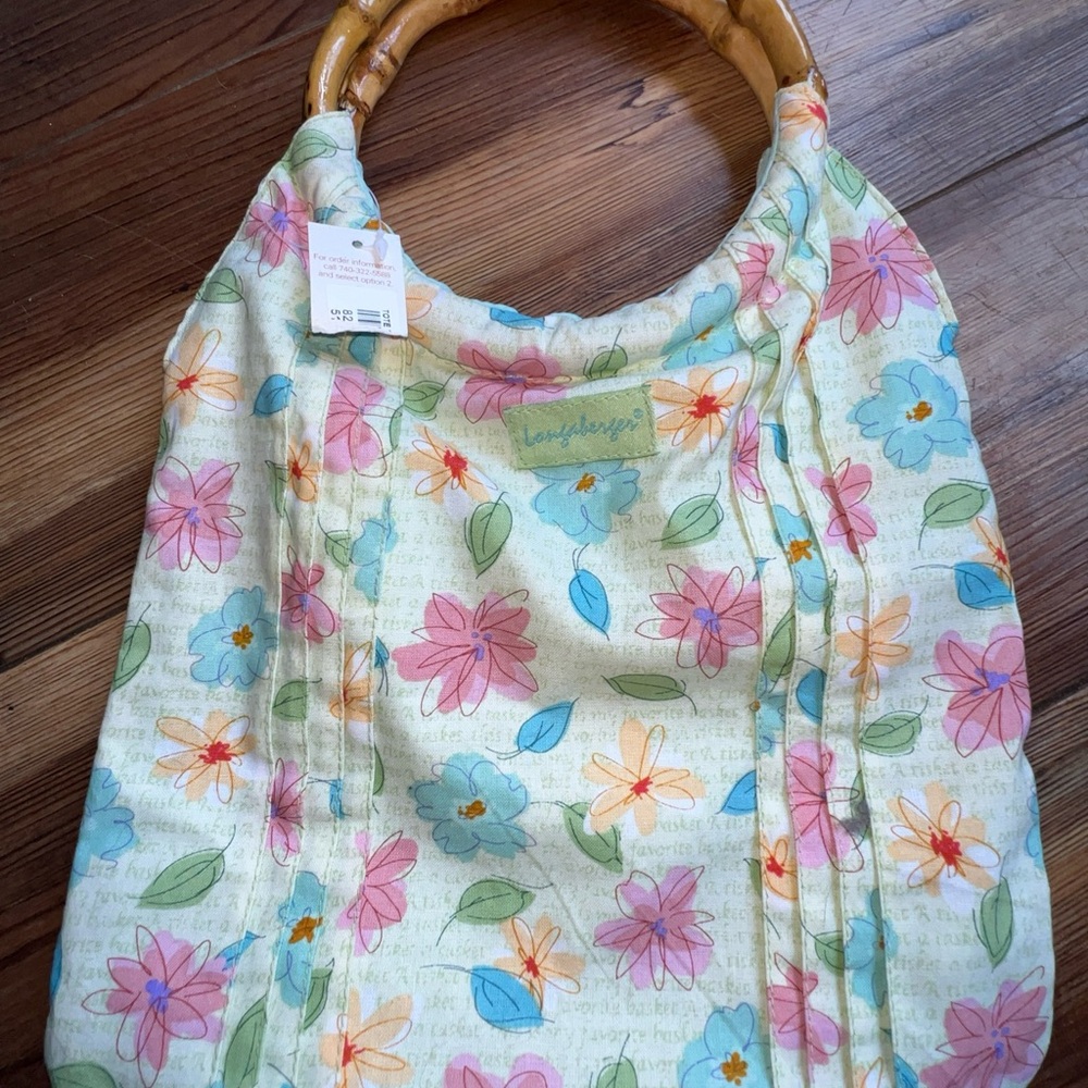 Longaberger Homestead Y2K Floral Bamboo Handle Purse Bag Cottagecore NWT